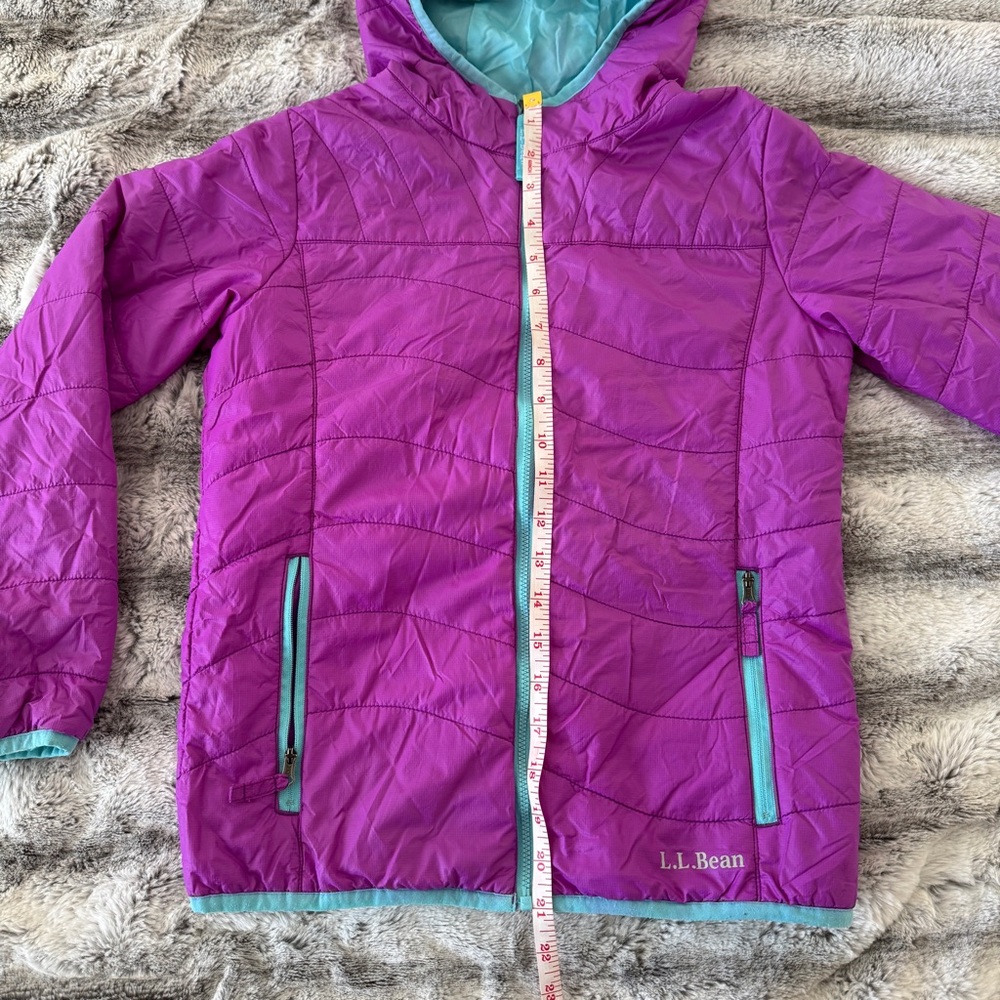 LL Bean Kids Girls Hooded Puffer Jacket Size M 10 12 Lightweight - Picture 4 of 15